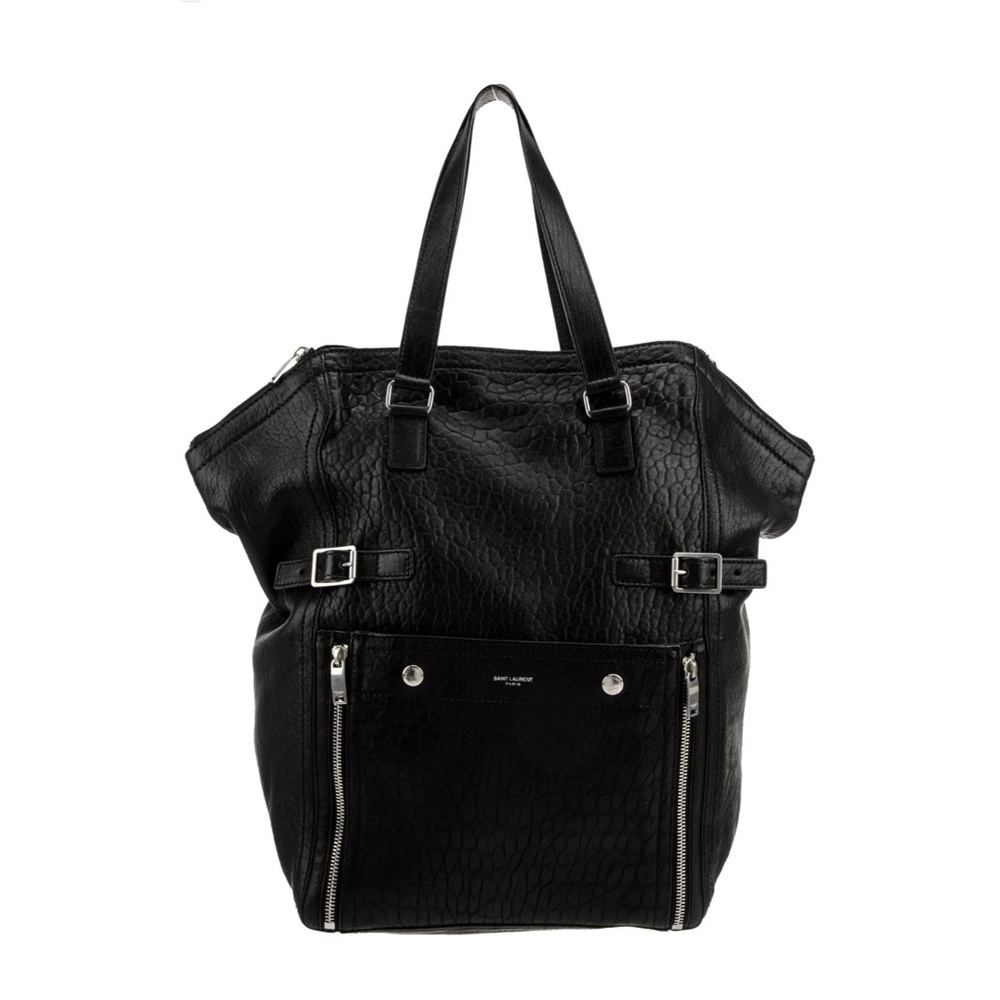 Saint Laurent downtown tote bag in black lambskin leather made in Italy